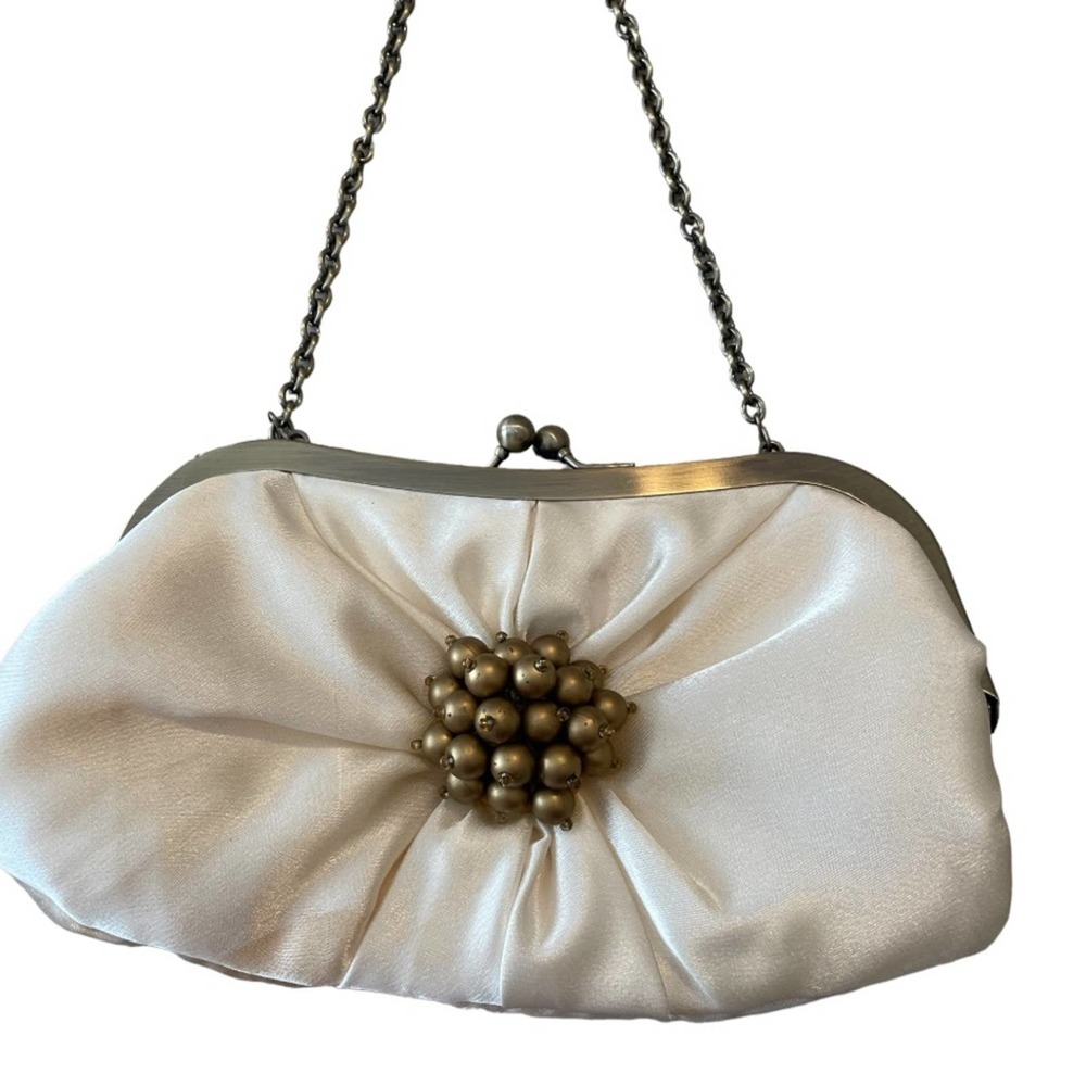 Beautiful Vintage Ivory Evening Bag with Gold Embellishment